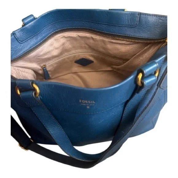 Fossil Navy Leather Shoulder Bag With Strap - Picture 8 of 12
